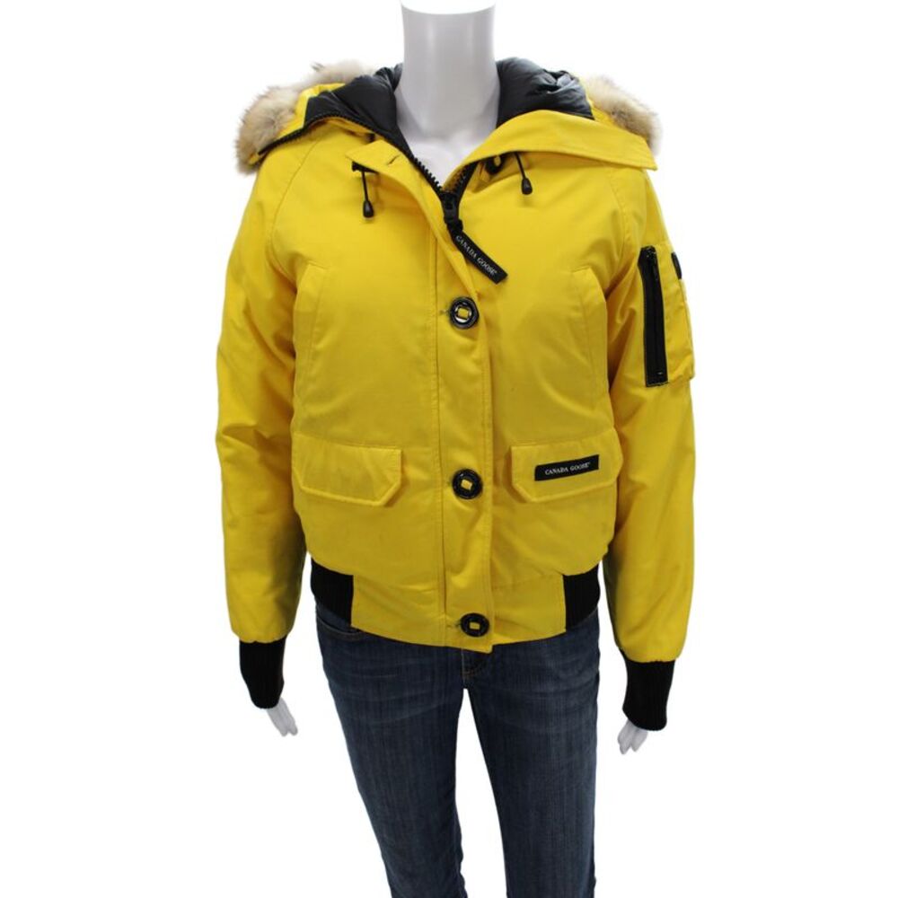 Canada Goose Women Bomber Jacket Yellow Polyester Button Long Sleeve Size XS